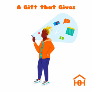 A gift that gives - woman with phone - Homeless Oxfordshire cards
