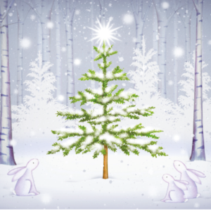 Christmas tree and rabbits Christmas card