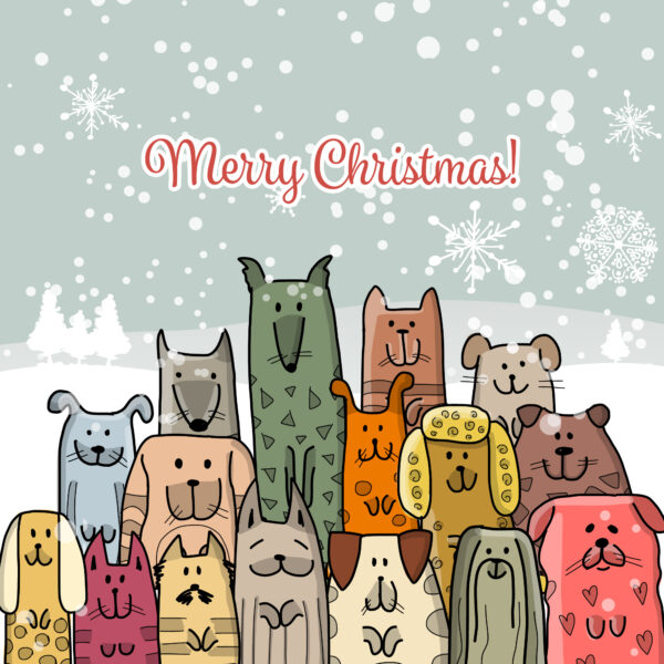 Merry Christmas dogs and cats Christmas card - Homeless Oxfordshire Shop